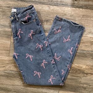 BAMBOO Blue Jeans with Pink Bow Accents